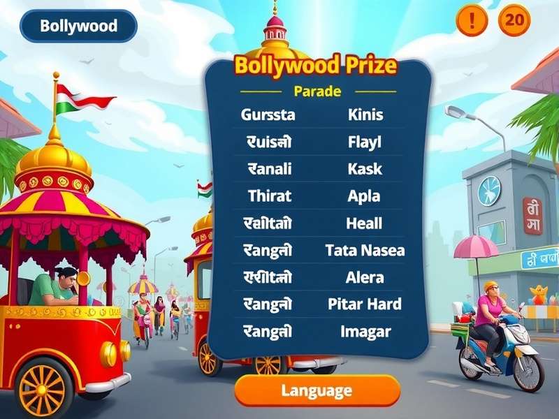 Bollywood Prize Parade language selection screen showing multiple Indian languages